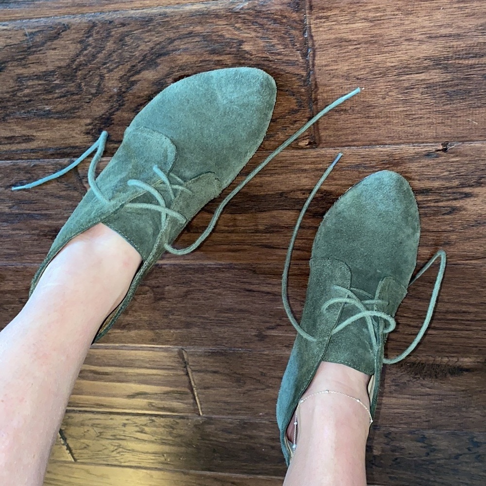 Matt Bernson chunky wedge heel army green suede ankle boots heels laces shoe 8.5 - Picture 11 of 13